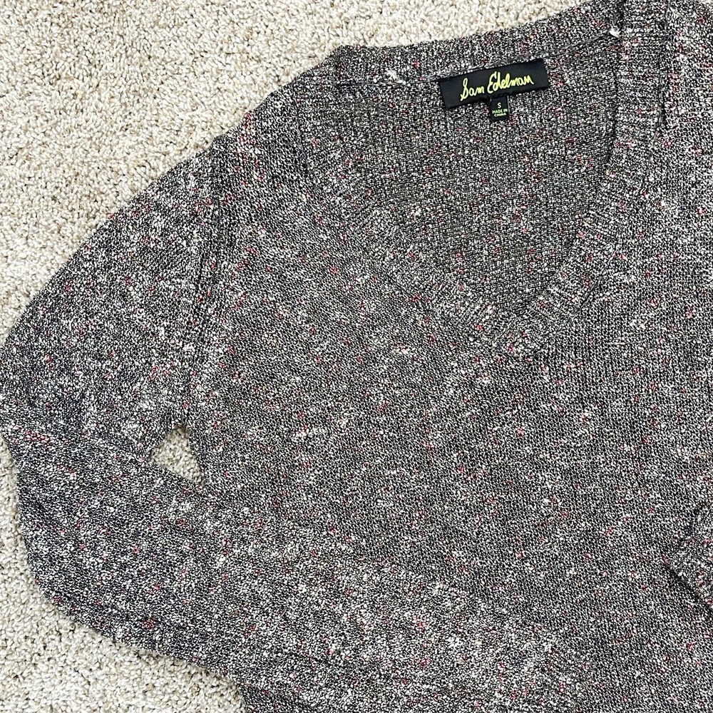 Sam Edelman Slub V-Neck Top Long Sleeve Pullover Hi-Low Rib Sweater Gray Small - Picture 4 of 11